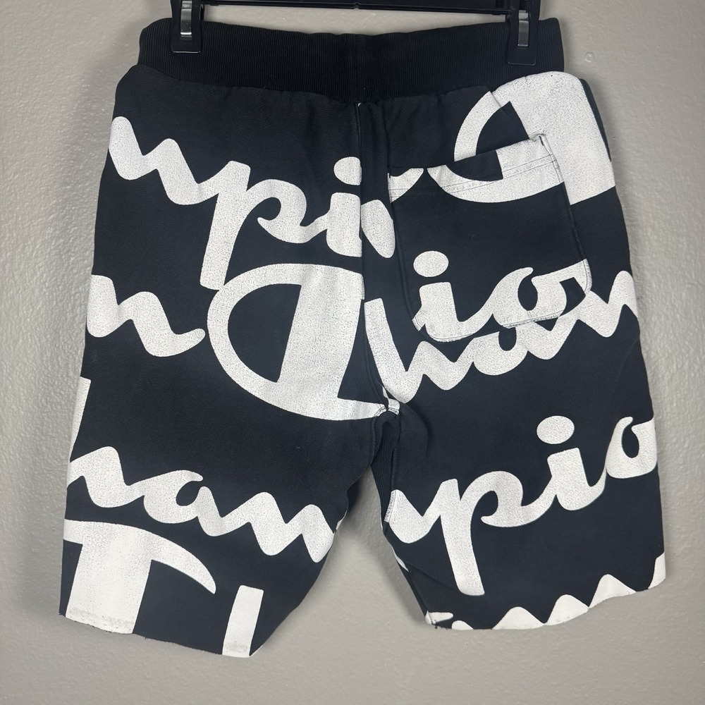 Champion Mens Black Logo All Over Cut Off Reverse Weave Fleece Shorts Small - Picture 3 of 5
